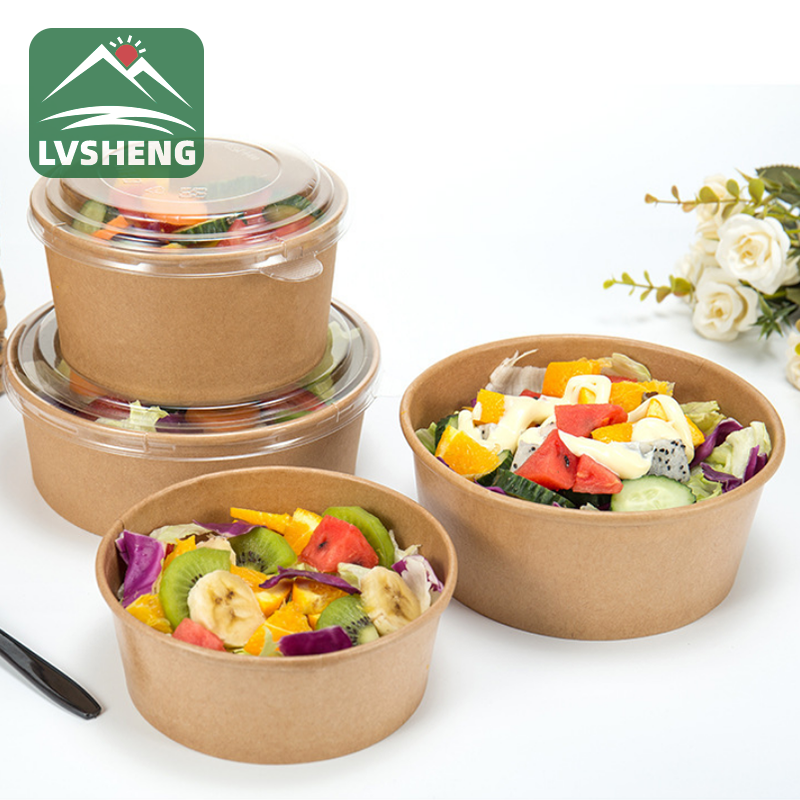 တစ်ခါသုံး kraft Paper Salad Bowl အဖုံးပါသော ရေစိုခံပြီး အဆီပြန်ခြင်း သည် သင့်ဘဝအတွက် အဆင်ပြေစေသည် ။