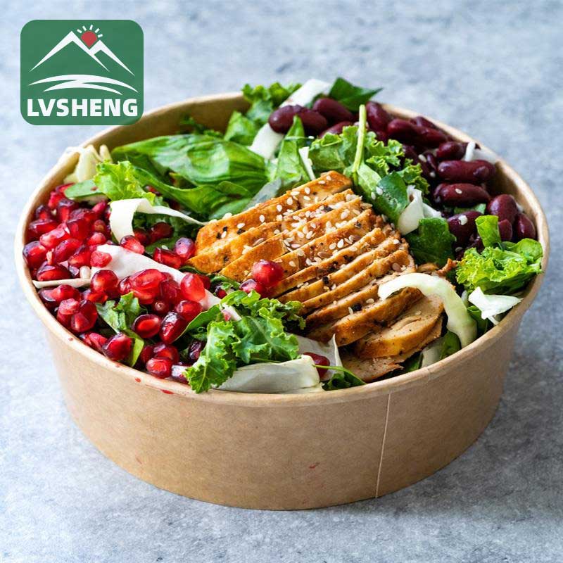 ပုံနှိပ်ထားသော Kraft Paper Salad Paper Bowl With Lid